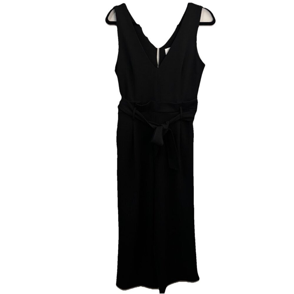 Anthropologie Black Jumpsuit Wide Leg Paper Bag Waist V Neck Belted Size Small